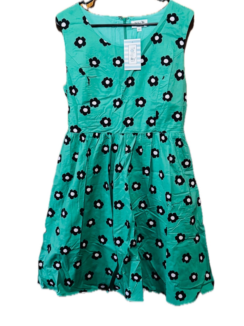 Bright Teal Floral Sleeveless Fit-and-Flare Dress